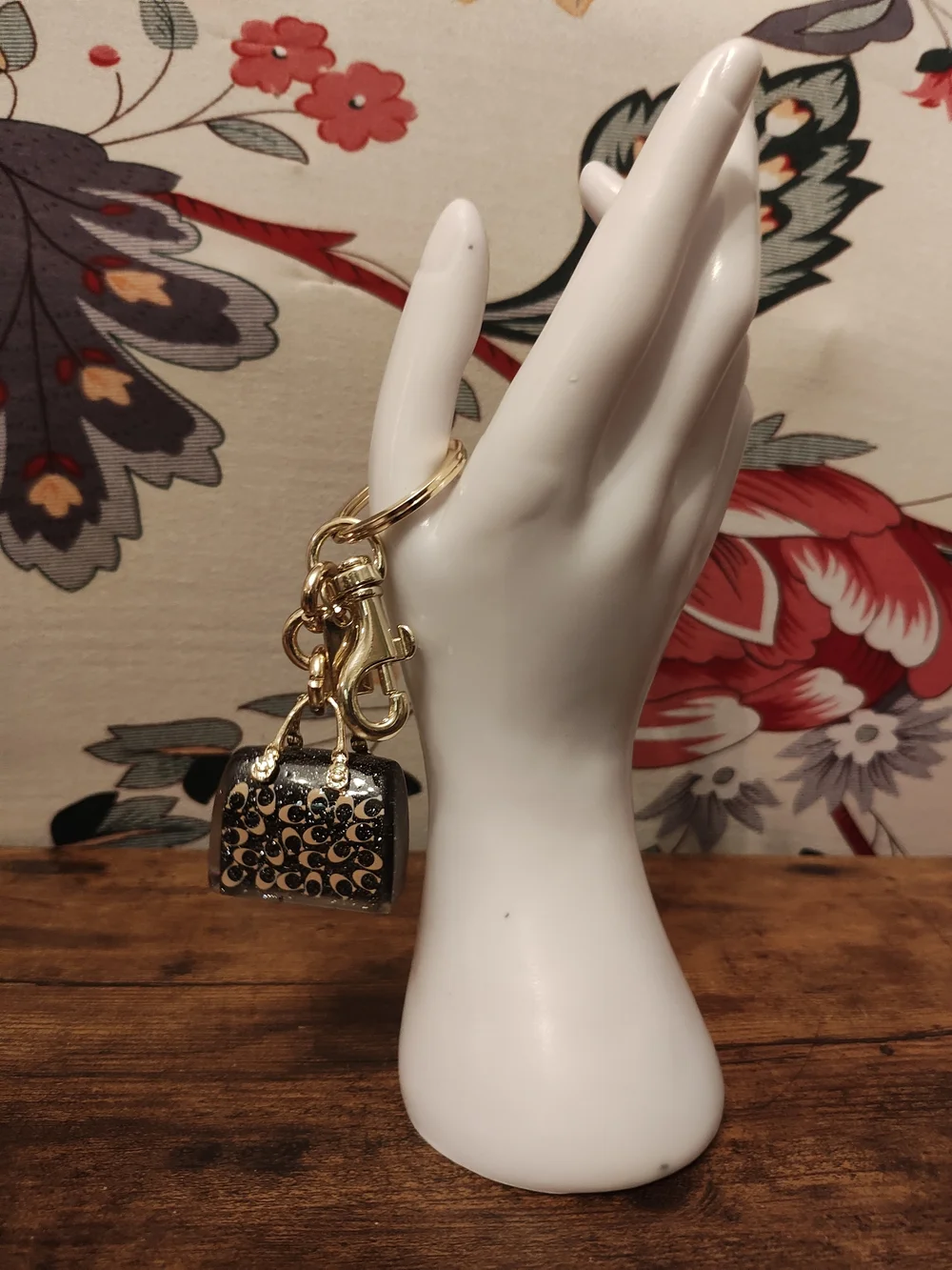 Gold and Black Handbag Keychain Charm - Women's Accessory